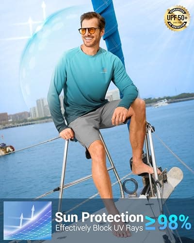 Men's Sun Protection Shirts UPF 50+ Rash Guard for Men Swim Long Sleeve Hiking Fishing Athletic Workout Shirt — view 2