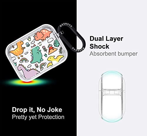 MOSNOVO for Airpods Pro & Airpods Pro 2 Case, Protective Clear Case with Shockproof Dual Layer Hard Luxe Metal Ring Designed for Airpods Pro 2 Generation - Dinosaur Land — view 3