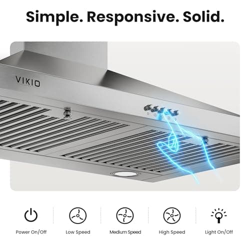 VIKIO HOME Wall Mount Range Hood 36 inch, 600 CFM Kitchen Vent Hood, Ducted or Ductless, with Charcoal Filters, Stainless Steel Baffle Filters & Dual LED Lights — view 5