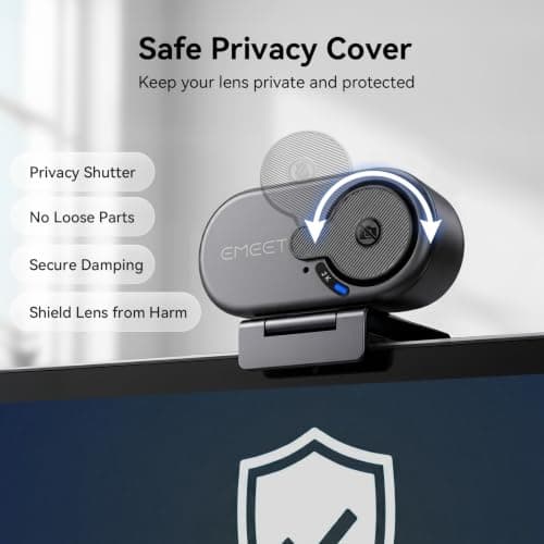 EMEET C100 2K Webcam for PC, Built-in Mic, Rotating Privacy Cover, Portable Metal Clip, Computer Camera for Home Office, Meetings, Learning, Streaming, External Webcam for Desktop, Laptop, PC USB-A — view 3