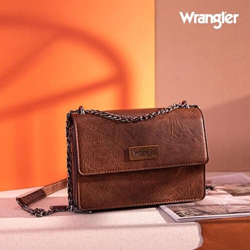 Wrangler Flap CrossBody Bag for Women Small Clutch Wallet Purse Trendy Shoulder Bag with Chain Strap Brown Gift WG149-236DBR — view 2
