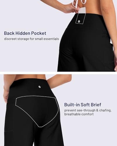 Moozava Women's 7" Long Swim Board Shorts High Waisted Quick Dry Swimsuit Bottoms Bathing Beach Swimming Trunks with Pockets Liner UPF 50+ Black L — view 4