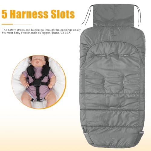 Yoofoss Stroller Cover for Winter, Toddler Stroller Footmuff Universal for Most Stroller, Water Resistant Warm Coral Baby Stroller Bunting Sleeping Bag Light Grey — view 5