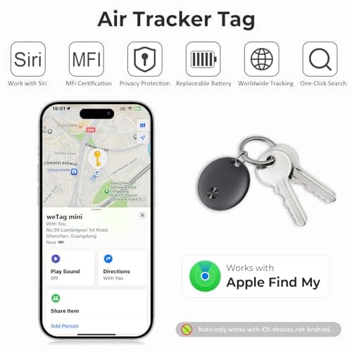 Tracker Tags- 4 Pack, Bluetooth Trackers Works with Apple Find My APP (iOS Only), 92 dB Sound, Replaceable Battery, Smart Tracking Tag Keys Finder and Item Locator for Keys, Bags, Luggage, Wallet, etc