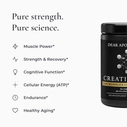 Dear Apothecary Creatine Pure - Micronized Creatine Monohydrate Powder 5g, 60 Servings, 300g, Unflavored, No Fillers, Vegan, Non-GMO, Gluten Free, Made in USA