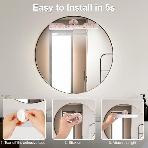 Benreom Wireless Vanity Lights for Mirror, Rechargeable Battery Operated Stick on Lamp, Adjustable Color Brightness & Angle Makeup Light, Cordless Magnetic LED Bar Renter Friendly Lighting Decor Gift — view 4