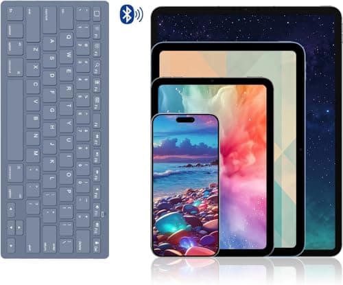 OMOTON Ultra-Slim Bluetooth Keyboard for iPad 11th/10th/9th/8th/7th, iPad Pro/Air/Mini and iPhone Series, Wireless iOS Keyboard with 12 Multimedia Keys for Office, Home, Travel, School, Deep Blue — view 3