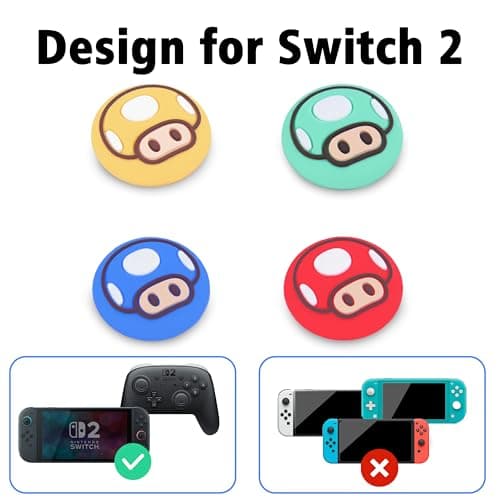 TIKOdirect Thumb Grip Caps for Nintendo Switch 2 / Switch 2 Pro Controller, 4PCS Kawaii Cute Joystick Cap Grip Soft Silicone Joycon Button Cover Switch 2 Accessories, Red — view 2