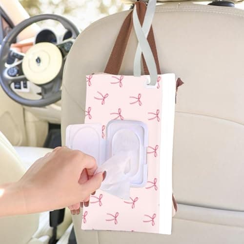 eoscasely Wipe Dispenser and Wipes Container, 2 Pack Reusable Wipes Holder and Travel Wipes Case, Refillable Pouch for Baby Essentials, blush& bow Design (Blush) — view 5