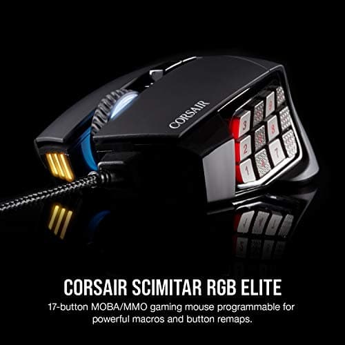 Corsair Scimitar RGB Elite Wired MOBA/MMO Gaming Mouse – 18,000 DPI – 17 Programmable Buttons – iCUE Compatible – PC, Mac, PS5, PS4, Xbox – Black