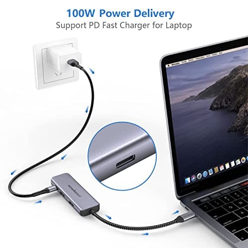 USB C Dual HDMI Adapter for 2 Monitors, Newmight 4-in-1 USB C to Dual Monitor HDMI Splitter, Supports Single 4K 60Hz and Dual 4K 30Hz, 100W PD, USB-A Port for MacBook, HP, Dell, iPhone 15/16 Series — view 5
