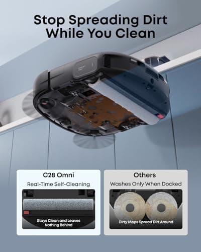 eufy New 2026 Robot Vacuum, C28 Omni, Upgraded from eufy X10 pro Omni, HydroJet Self-Cleaning Roller Mop, 15,000Pa Suction, All-in-1 Station,Tangle-Free,Auto Mop Washing&Drying, AI Obstacle Avoidance — view 3