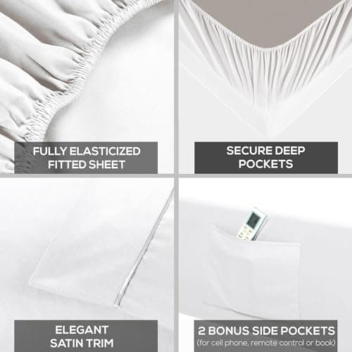 Mueller 6 Piece Queen Bed Sheets Set – Ultratemp Cooling Technology, Oeko-TEX Certified, Ultra-Soft Series, 4 Pillowcases, Deep Pocket 16", Hypoallergenic, Wrinkle-Free Hotel Bedding, White — view 3