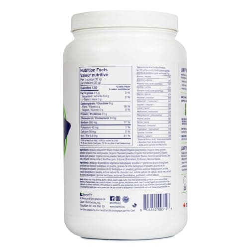 LEANFIT ORGANIC PLANT-BASED PROTEIN, Natural Chocolate - Vegan, Soy Free, Gluten Free, Dairy Free, Sugar Free - 21g Protein, 19 Servings, 715g Tub