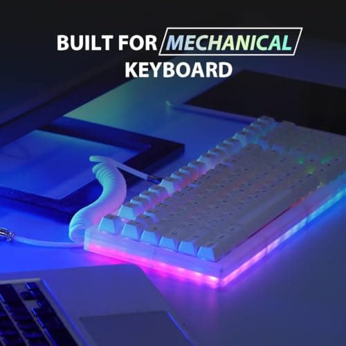 EPOMAKER Mix 1.8m Coiled Keyboard Cable, USB C to USB A TPU Cable for Mechanical Gaming Keyboard, with Detachable Metal Aviator for Custom Keyboard, White — view 3