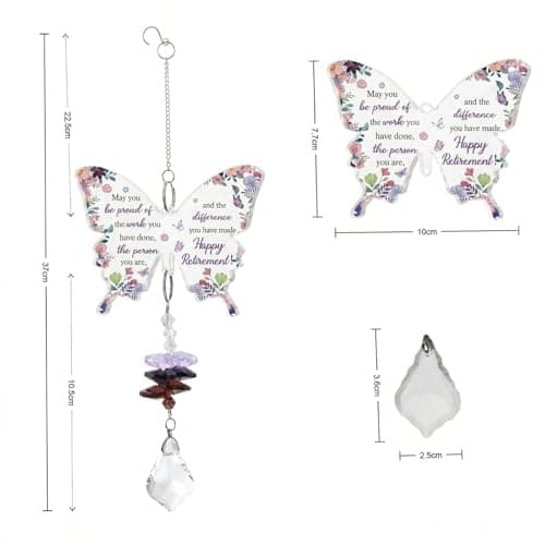 Shpucise Retirement Gifts for Women, Butterfly Crystal Retired Suncatcher Gift for Women Coworker Teacher Nurse, Hanging Crystal Sun Catcher Ornament for Window, Retirement Gift Going Away Gifts