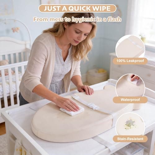 Baby Changing Pad, Waterproof & Wipeable Soft Diaper Changing Mat with PU Cover, Contoured Baby Changing Pad for Dresser & Table, with Non-Slip Safety Belt, Portable & Lightweight,Large Cushioned Foam — view 2