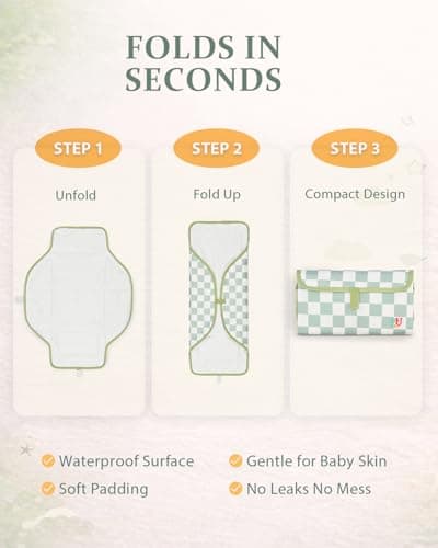 PZU Portable Diaper Changing Pad - Waterproof Travel Changing Mat with Built-in Pillow, Gifts for Baby Shower, Newborn Girls & Boys（Sage Checkers） — view 4