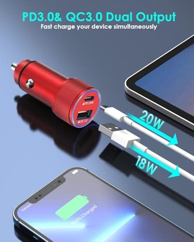 2 Pack USB C Car Charger,Dual USB A & USBC Car Charger Fast Charging,PD/QC Car Phone Charger USB C Cigarette Lighter Adapter for iPhone 17/16/15/14/13/12/11 Pro Max,iPad,Galaxy S26/25,Android and more — view 2