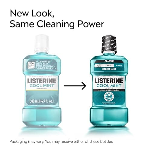Listerine Cool Mint Intense Antiseptic Mouthwash, Daily Oral Rinse Kills 99.9% of Germs that Cause Bad Breath, Plaque and Gingivitis. For a Fresh, Clean Mouth, Intense Mint Flavor, 1.5 L
