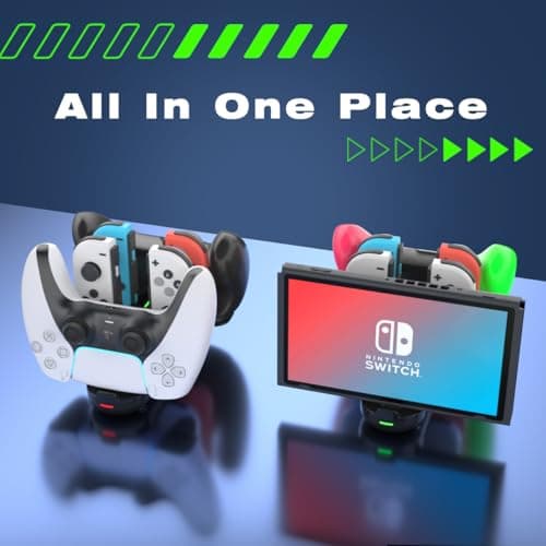 Switch Controller Charger for Nintendo Switch, Charging Dock with JoyCon/Pro / PS5 Controller, Charger Station with LED Indicator and Charger Cable for JoyCons, 6 in 1 Nintendo Charging Dock — view 5