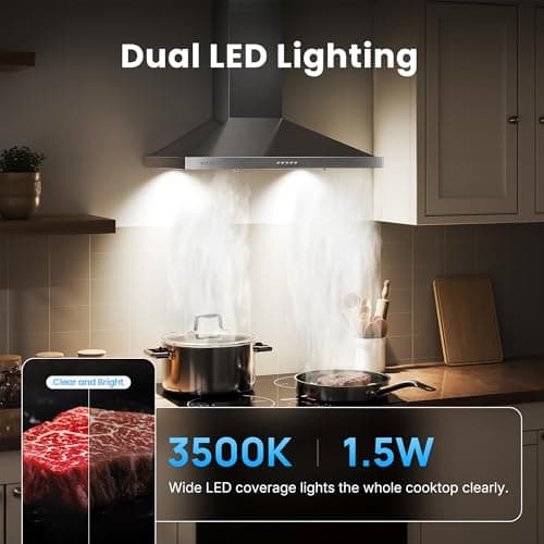 VIKIO HOME Wall Mount Range Hood 36 inch, 600 CFM Kitchen Vent Hood, Ducted or Ductless, with Charcoal Filters, Stainless Steel Baffle Filters & Dual LED Lights — view 4
