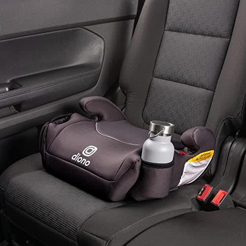 Diono Solana, No Latch, Single Backless Booster Car Seat, Lightweight, Machine Washable Covers, Cup Holders, Black