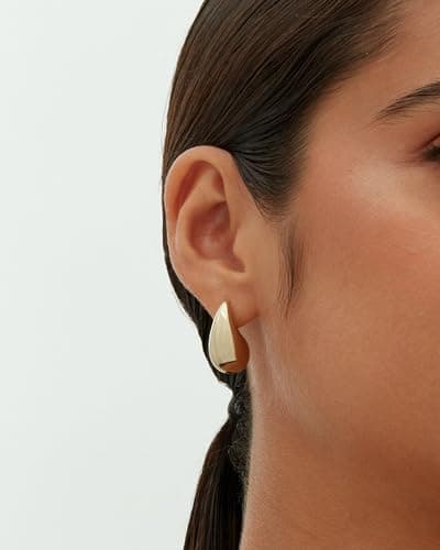 PAVOI 14K Gold Plated 925 Sterling Silver Post Teardrop Chunky Hoop Earrings - Lightweight Drop Yellow for Women - 22mm Designer Earring