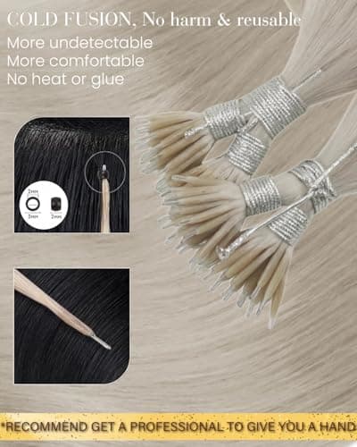 Hetto Nano Hair Extensions Real Human Hair Platinum Blonde 50g 50s 16 Inch