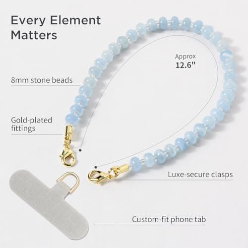 POSADINA Natural Stone Phone Charm, Beaded Healing Phone Wrist Strap, Handmade Cellphone Chain Lanyard with Tether Tab — view 4