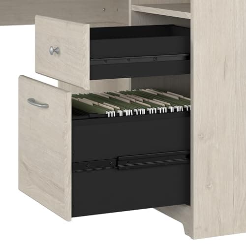 Bush Home Cabot L Shaped Desk with Hutch, Corner Desk with Storage for Home Office in Linen White Oak, 60W L Shaped Computer Desk — view 3