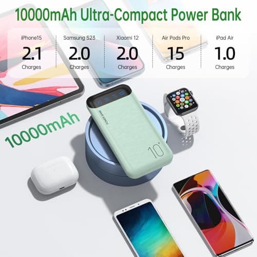 YOBON Power Bank 10000mAh Portable Charger Slim Battery Pack with 2 USB 2.4A Outputs and USB C in/Out Compatible with Huawei iPhone 16 15 14 13 12 iPad Samsung Galaxy S20 Android Tablet (Light Green) — view 2