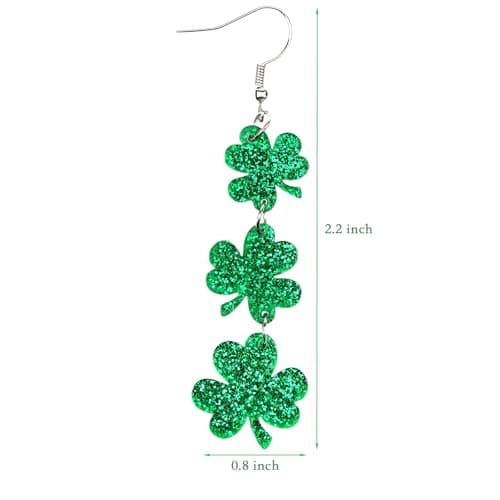 St. Patrick's Day Green Shamrocks Clover Earrings for Women,Good Luck Dangling Earrings,Irish St. Patrick's Day Decorations Accessories.