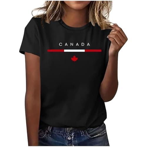 Women Canadian Maple Leaf Flag T Shirts 1st July Patriotic Short Sleeve Blouse Canada Day Crew Neck Tees Top 2026