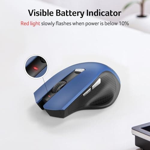 Acer Wireless Mouse for Laptop, 2.4GHz Computer Mouse 3 Adjustable DPI Office Cordless USB Mice with USBA Receiver, 6 Buttons, 1600 DPI, Medium to Large Sized Hands (Blue) — view 5