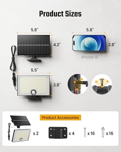 FIONSUN Mini Solar Lights Outdoor with Motion Sensor, Dusk to Dawn Solar Security Floodlights, 170 LED Waterproof Solar Panel Lights for Outside Patio Garden Garage Shed Yard and Backyard