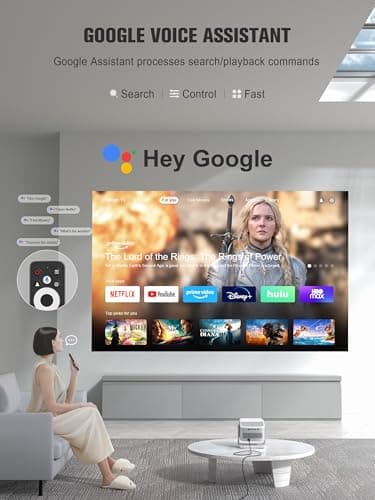【Official Licensed Google TV】4K Smart Projector with WiFi and Bluetooth, VOPLLS Outdoor Projectors with Dolby/Auto Focus, Portable Movie Phone Wireless Gaming Wifi Proyector for Bedroom/Home/Celling — view 3
