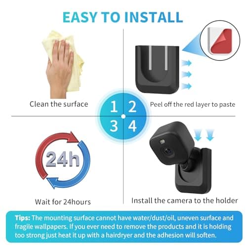 Blink Mini 2K+ No Drill Wall Mount Bracket for Blink Mini 2K+ Indoor Camera,No Screw Adhesive Camera Mount for Indoor Outdoor Camera 3Pack (Camera Not Included) Black — view 3