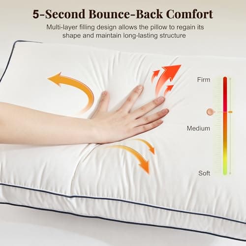 Cosybay Goose Feather and Down Pillows Standard Size Set of 2, Luxury Hotel Collection Bed Pillows for Sleeping, 600 Thread Count Cover, Gusseted Design, Medium Firm, Soft Support, White, 20x26 Inch — view 4