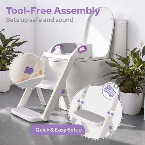 lalalark Potty Training Seat, 2-in-1 Toddler Toilet Seat with Steps, Upgrade Potty Step Stool for Toddler with Anti-slip Pad Step Stool, Extended Splash Guard, Foldable Potty Ladder Boys Girls, Purple — view 3