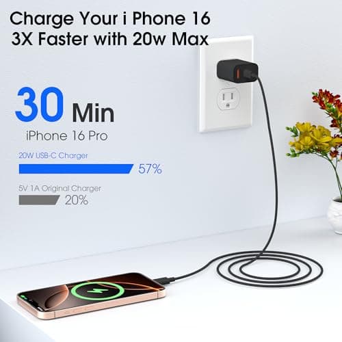 iPhone 17 16 15 Charger Fast Charging,20W USB C Wall Charger Block with 6ft Type C to C Cable Cord for Apple iPhone 17/17 Pro/17 Pro Max/17 Air/16/16 Plus/16 Pro/16 Pro Max/15 Pro Max/iPad Pro Black — view 2