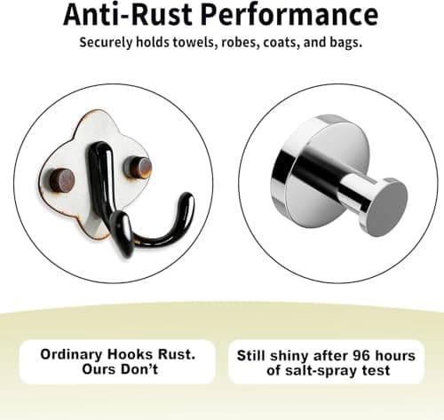Elyzir Towel Hooks for Bathrooms, 2 Packs Wall Mount Towel Holder, Stainless Steel Heavy Duty Wall Hooks, Rustproof Door Hook for Kitchen, Bedroom, Hotel, Pool, Towels, Coats, Clothes (Drilling) — view 4