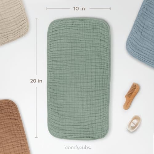 Comfy Cubs Muslin Burp Cloths 20" x 10", Pack of 10 - Large, 6-Layer, Ultra Absorbent 100% Cotton for Baby Drool and Messes - Soft, Safe & Gentle Baby Burp Cloths for Boys & Girls - Multi — view 2