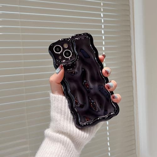 FABSPARK Case for iPhone 15 Pro,3D Meteorite Bubble Pattern Electroplate Plating Glitter Curly Wavy Frame Glossy Case,Soft TPU Shockproof for iPhone 15 Pro 6.1 Inch,Black