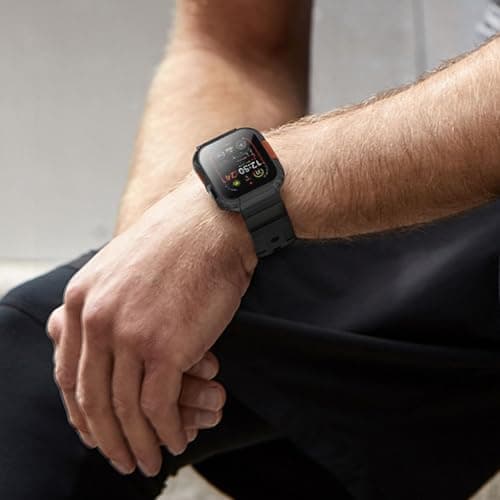 Zumyzu Rugged Waterproof Case for Apple Watch 44mm Series 6 5 4 SE with Tempered Glass Screen Protector, Durable Hard PC Bumper Protective Face Cover for iWatch 44 mm Black — view 5