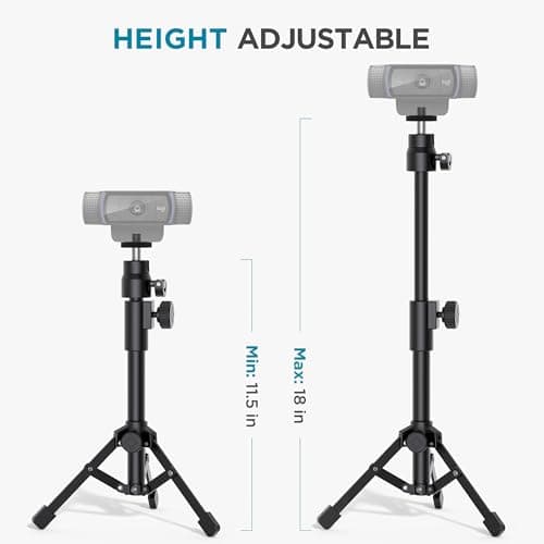 InnoGear Webcam Tripod, Extendable Webcam Stand for Desk Camera Stand Mount with Phone Holder for Webcam C922 C930e C920S C920 C615 C960 C920x BRIO 4K NexiGo N60, Right Light, GoPro with 1/4" Thread — view 2