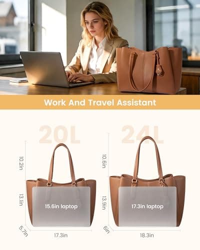 LOVEVOOK Laptop Tote Bag for Women 15.6 In Work Bags with Triple Compartments Large Faux Leather Computer Office Briefcase — view 4