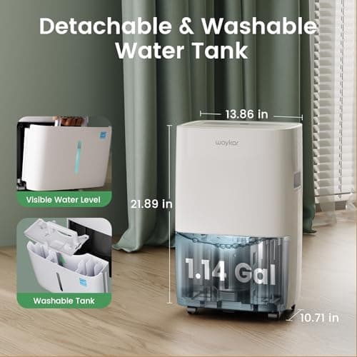 Waykar 120 Pints Energy Star Dehumidifier for Spaces up to 6,000 Sq. Ft at Home, in Basements and Large Rooms with Drain Hose and 1.14 Gallons Water Tank — view 4