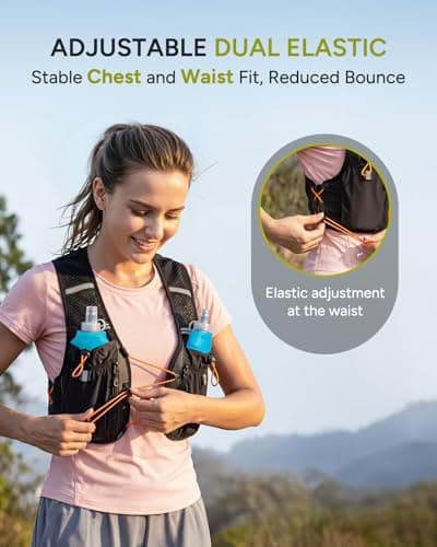 Sahara Sailor Running Vest for Women Men, Dual 500ml Soft Flasks, Adjustable Chest Waist Fit, Multi-Pockets, Lightweight Breathable Reflective Hydration Backpack for Running, Trail, Cycling, Hiking, M