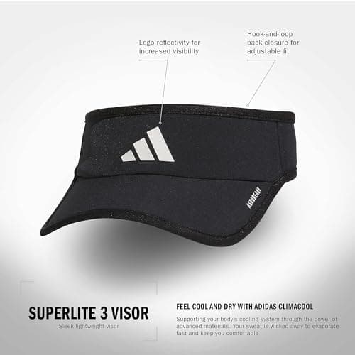 adidas Women's Superlite Visor – Lightweight Moisture-Wicking Running Tennis Hat, Black/White/3, OSFA